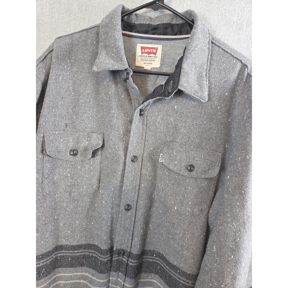 Levis Shirt Jacket Shacket Mens 2XL Gray Speckle Wool Blend Western Flannel Y2K